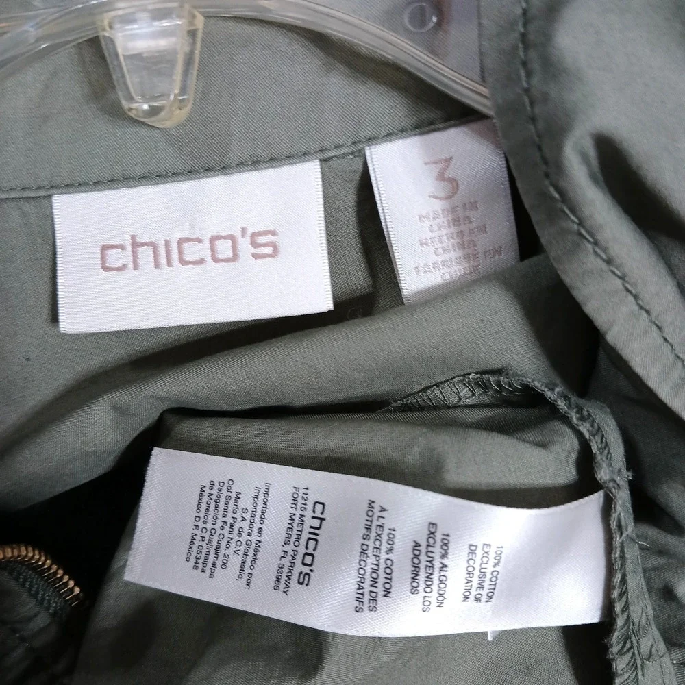 Chico's Utility Women Cinch Waist Vest 3 XL Army Green Sequins Patch Pockets